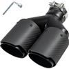 Catekro 60mm Terminale Scarico Auto Universale, Uscita Scarico in Acciaio Inox 304 & Fibra di Carbonio Tubo Terminale Marmitta Sportivo Accessori Estetici Tuning Auto (Doppia Uscita, Nero Opaco)