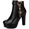 JIEEME Moda donna cerniera tacco a blocco alto tacco rotondo piattaforma camminare facile comodo gambo corto stivali per le donne z39921, Nero , 39 EU