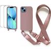 CaseLover Cover compatibile iPhone 13/14 con Cordino, Cordini Largo, Rosa | Custodia con Laccio Collana Regolabile, Morbida TPU Silicone Case, 2 Vetro Temperato, AntiGraffio Antiurto Protettiva Cover