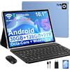ZIOVO Tablet 10 Pollici Android 15,30GB RAM+128GB ROM(TF 2TB) Tablets,5G WiFi Tablets,Octa-Core 2.0 GHz/Gemini AI/Widevine L1/8000 mAh/Bluetooth 5.0/GPS/Face ID/2 in 1 Tablet con Tastiera e Mouse-Blu