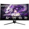KOORUI 32 Pollici Curved Gaming Monitor, QHD 2560x1440, 170Hz, 1ms MPRT, VA Panel, 100% sRGB