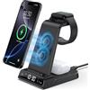 Aukvite Caricabatterie Wireless per Apple, 3 in 1 Stazione di Ricarica Wireless con Orologio per iPhone 16/15/14, per Caricabatterie per Apple Watch 10/9/8/7/6/SE, Charging Station con Air Pods 4/Pro
