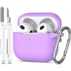MHYALUDO Custodia per Airpods 3a generazione 2021,Custodia protettiva in morbido silicone per Airpods 3 con LED visibile sulla parte anteriore,con kit di pulizia,Lavanda