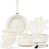 FOHERE Set di pentole e padelle antiaderenti in ceramica con 2 manici rimovibili, set da 16 pentole a induzione con coperchio per tutti i piani cottura, forno e frigorifero