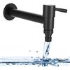 Junrvivy Rubinetto per acqua fredda in acciaio inox nero a parete - rubinetto per acqua fredda montato a parete, rubinetto G1/2, nero opaco, per bagno, cucina, balcone, lavatrice, giardino