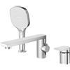 PHASAT Rubinetto per Vasca da Bagno a 3 Fori con Doccetta e Tubo Flessibile, Miscelatore in Ottone per Bagno Caldo e Freddo Regolabile, Cromo PTBC21E