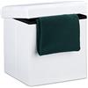 Relaxdays Pouf Pieghevole Con Contenitore, Sgabello a Forma di Cubo, Lino, Coperchio Rimovibile, 38x38x38 cm, Bianco