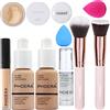 Hilareco PHOERA Fondotinta coprente completo, set trucco PHOERA,correttore,con cipria, primer, pennelli trucco Kabuki, pennello per cipria (104+105/Buff Beige+ Sand, 340 g (confezione da 1))