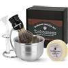 tonhawness Kit di pennelli da barba da uomo, 4 in 1, include pennello da barba in pelo di tasso, ciotola da barba in acciaio inox, supporto da barba e sapone