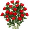 JUSTOYOU - 20 rose artificiali in seta, rosa fiorita con stelo, bouquet di rose artificiali realistiche per decorazioni da tavolo, ufficio, festa, matrimonio, giardino (rosso)