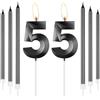 mciskin Set di Candele per 55° Compleanno Obsidian, Candela Numero 55 con Candele Lunghe e Sottili per Torta, Decorazioni per 55° Compleanno per Uomini e Donne, Candela Nera Obsidian Cake Topper per