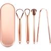 SiGuLiKeJi 4 Pz Pulisci Lingua, Tongue Scraper in Metallo, Nettalingua in Acciaio Inox, Raschietto Lingua, Nettalingua Rame, Raschia Lingua per Igiene Orale e Alito Fresco, per Donne e Uomini (Oro rosa)