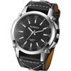 Silverora Orologi da uomo in pelle Steampunk Orologi da polso: Punk TRE Occhi decorativi Analogici Al Quarzo Orologi Da Uomo Ampio Multistrato In Vera Pelle Orologi, Barra nera, Bracciale