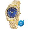 HALUKAKAH Orologio d'oro con Diamanti,Bambino Placcato Oro 18 Carati Plated 36MM Larghezza Blu Quadrante Quartz 20cm,Confezione Regalo Gratuita