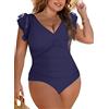 Joligiao Costumi Interi Donna One Piece Costumi da Bagno Intero Push Up Swimsuit Scollo a V Slim Costumi Spiaggia Volant Monokini Mare Piscina Tummy Control Plus Taglie Costume da Bagno(Nero,3XL)