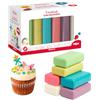 dekora - Pasta di zucchero colorata 6 colori, Fondant per torta, cupcake e biscotti, Elastica e facile da lavorare, senza glutine, halal e kosher 600 g