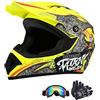 Senhill Casco da Motocross per Adulti Giovani Unisex, Casco da Integrale Moto con Guanti Occhiali per ATV Offroad Casco Dirt Bike