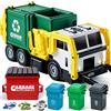 JOYIN Grande Camion Spazzatura da 40 cm, Giocattolo a Frizione con Luci e Suoni, con Pattumiera a Caricamento Frontale, 3 Bidoni Laterali con 30 Carte Pattumiera, Giocattoli per Bambini 3+(verde)