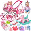 vamei Accessori Bambole per Bambina, Gioco di Ruolo Giocattoli con Bambola & Passeggino di Bambola & Cavallo a Dondolo & Borsa & Vestiti, Accessori Bambole Compleanno Regalo Bambina 3 4 5 6 Anni