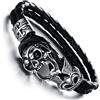 JewelryWe Bracciale Punk da Uomo con Teschio Cranio in Pelle Nero Regalo con strass Nero ¡