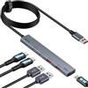 Aceele Hub USB 3.2 da 10 Gbps con 2 Porte USB-A e 2 Porte USB-C, Sdoppiatore Multi USB 3.2 Gen 2 con Cavo Lungo 120 cm, Prolunga USB 5 in 1 per PC, Laptop, MacBook Pro/Air, PS5, ecc.