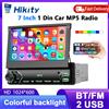 Hikity 7 Pollici 1Din Lettore MP5 Retrattile con Schermo Touch, Mirror Link, Stereo Auto, BT, USB, Radio FM, Sistema Multimediale Universale per Auto