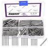 Swpeet Kit di 400 chiodi per finitura argento, 4 misure, 26/28/30/35 mm, kit assortito di chiodi con testa in acciaio al carbonio, per appendere quadri, legno, telaio, gesso e pareti in cemento