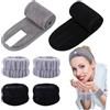 KEYRI 6 Pezzi Fascia e Polsini Skincare, Fascia Capelli Donna Fascia per Capelli Trucco Regolabile Elasticità Spa Fascia con Magic Tape per Lavare Il Viso Trucco Doccia Massaggi e Sport (Nero+Grigio)