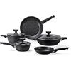 MONETA Set Pentole Induzione 8 Pezzi Magnolia Stone Black, Batteria Pentole Antiaderenti con Padelle 20 24 cm Tegame 28 cm Casseruole con Coperchi, Fondo Full Induction