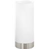 Eglo lampada da tavolo Damasco 1, lampada da tavolo uno punto luce, lampada | da comodino in acciaio, nichel opaco, satinato, bianco, E27, interruttore incl