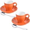 ionEgg Tazza da caffè in porcellana con piattino e mini cucchiaini in acciaio inox, 80 ml, confezione da 2, arancione