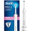Oral-B Pro 2 2000 Spazzolino Elettrico Ricaricabile, Manico Bianco, 1 Testina Sensi UltraThin