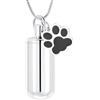 AIWENXI Animale domestico gioielli cilindri urna collane per ceneri zampe stampa cenere Anhnger gioielli ricordo Memorial cenere Collane per donne, Acciaio inossidabile