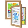 Americanflat Cornice Porta Disegni per Bambini (Effetto Legno di Rovere) - Cornice A4 da Parete con Passepartout e 25,5x32 cm Senza Passepartout - Apertura Frontale con Vetro Infrangibile - Pacco de 2