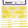 Swpeet Rivetti ciechi in alluminio, impugnatura in alluminio e mandrino in acciaio, rivetti di fissaggio a flangia grande per metallo, mobili, automobili (giallo)
