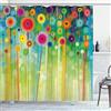 ABAKUHAUS Fiore Tenda da Doccia, Abstract Art dente di leone, Tessuto Set di Decorazioni per il Bagno con Ganci, 175 x 180 cm, Magenta Verde