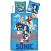 BrandMac Sonic The Hedgehog - Parure da letto per bambini, 100 x 135 cm, federa 40 x 60 cm, 100% cotone, copripiumino reversibile con Sonic, Tails & Knuckles, ufficiale, colore: blu