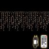 SALCAR 5m Cascata Luci da Esterno, 200 LED Luci Natale Tenda con Telecomando, Impermeabile 8 Modalità Catene Luminose Decorazione per Nataliazie Interno Casa Feste Finestra Giardino, Bianco Caldo
