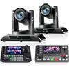 Tenveo Kit Telecamera PTZ e Controller - 2 Telecamere NDI con Zoom Ottico 20X e AI Auto Tracking (LAN/HDMI/USB3.0), Controller Joystick NDI con Schermo 7 e Mixer Video PC500