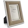 CRESIA Portafoto Cornice in Acciaio e Vera Pelle 13x18cm Beige