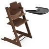 Stokke Seggiolone Stokke Tripp Trapp Quercia (Warm Brown) con vassoio (Nero) - Include sedia Tripp Trapp, Baby Set 2 per bambini da 6 a 36 mesi e vassoio Stokke - Regolabile e facile da pulire