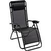 Baroni Home Sedia Sdraio Zero Gravity da Giardino, Chaise Longue Pieghevole da Esterno, Sdraio Salvaspazio per Piscina e Terrazzo, Poltrona Relax, 165x65x93 cm Nero