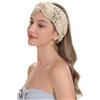 ZLYC Fascia per capelli da donna fatta a mano all'uncinetto, motivo floreale Boho (Twist annodato beige)