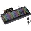 seenda Tastiera cablata illuminata, tastiera ergonomica con supporto per cellulare e poggiapolsi per PC/Tablet/SmartHandy/Windows/Mac, cavo USB e tipo C, clic silenzioso, layout QWERTZ, nero