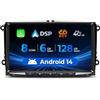 SWTNVIN 8 Core 6G+128G Android 14 Autoradio compatibile con VW Golf 5 Passat b6 Passat b7 Touran Car Radio Skoda Fabia con Carplay Android Auto,9 pollici QLED Touchscreen con Bluetooth WiFi/4G AM/FM