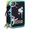 Seven Astuccio Scuola Elementare, 3 scomparti, Medie, con Matite, Pennarelli, Penne, 3 Zip, Abstract Graffiti Boy, Bambino, Ragazzo, nero/azzurro