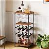 Dripex Scaffale per vino a 5 ripiani autoportante con supporto in vetro e tavolo, portabottiglie per 6 bottiglie, per cucina, bar, cantina, sala da pranzo, 40 x 30 x 80,5 cm, marrone vintage e nero