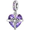 LNQOBU 925 Argento Sterling Birthstone Charms per Braccialetti, Croce con cristalli Incastonati Ciondolo con pietra Natale, Regali di Compleanno per Donne