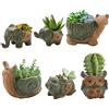 Okllen Set di 6 mini fioriere in ceramica per piante grasse, elefanti, tartarughe, gufi, lumache, piante grasse, con foro di drenaggio, ideali per bonsai, interni ed esterni
