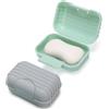 Alyvisun 2 Pezzi Portasapone da Viaggio con Coperchio, Portasaponetta Portatile con Fondo Rialzato, Portasapone Solido a Prova di Perdite per Doccia, Viaggi e Outdoor (Verde e Grigio)